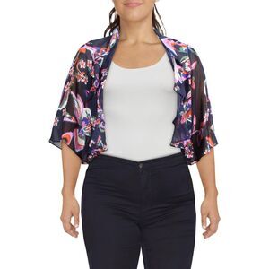 DONNA RICCO NEW YORK Womens Navy Elbow Sleeve Open Front Shrug Cardigan 4